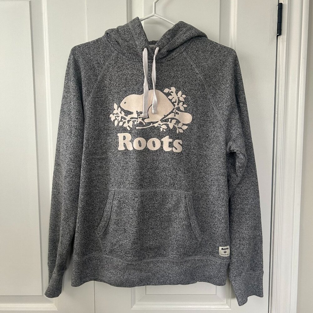 Roots Beaver Logo Hoodie Medium Grey Salt and Pepper Pullover